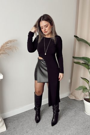 Siyah Asimetrik Midi Bluz - Görsel 4