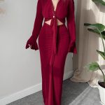 Bordo Sandy Drapeli Maxi Etek