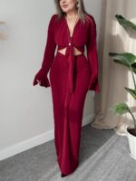 Bordo Sandy Drapeli Maxi Etek
