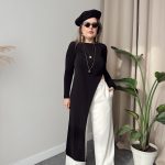 Siyah Asimetrik Midi Bluz