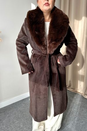 Acı Kahve Tay Tüyü Yaka Kürklü Exclusive Kaban