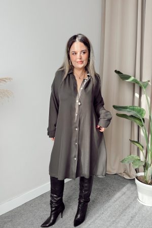 Pes Kahve Premium Tencel Gömlek Elbise - Görsel 4