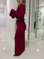 Bordo Sandy Drapeli Maxi Etek - Görsel 3