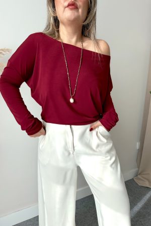 Bordo Sandy Kayık Bluz - Görsel 3