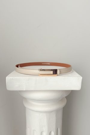 Bej Hakiki Deri İnce Kemer