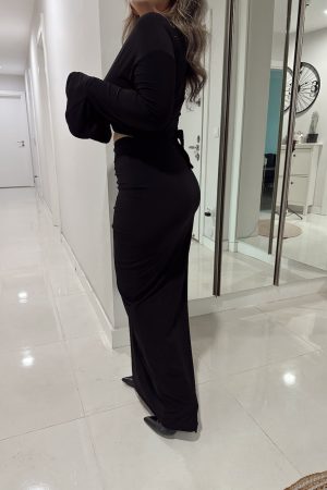 Siyah Sandy Drapeli Maxi Etek - Görsel 3