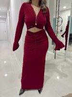 Bordo Sandy Drapeli Maxi Etek - Görsel 2