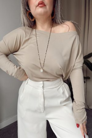 Bej Viskon Kayık Bluz