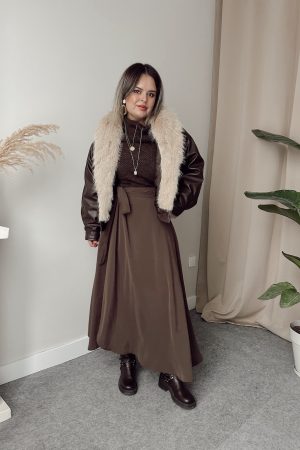 Kürk Yaka Deri Mont - Görsel 3