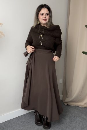 Acı Kahve Kayık Yaka V Kazak - Görsel 4