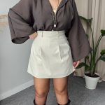 Cream Yün Karışımlı Şort Etek