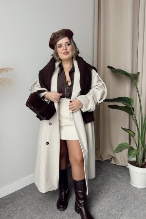 Cream Yün Karışımlı Şort Etek - Görsel 3