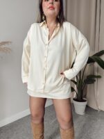 Krem Saten Oversize Gömlek