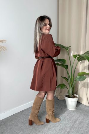 Kahve Modal Gömlek Elbise - Görsel 3