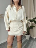 Krem Saten Oversize Gömlek - Görsel 2