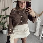 Kahve Kayık Yaka Saç Örgü Kazak