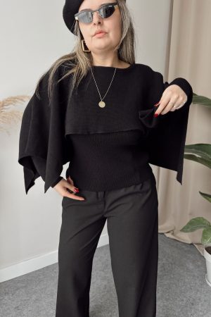 Siyah Şal Yaka Tasarım Triko Kazak - Görsel 4