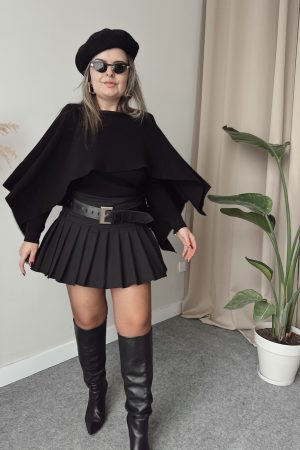 Siyah Şal Yaka Tasarım Triko Kazak - Görsel 3