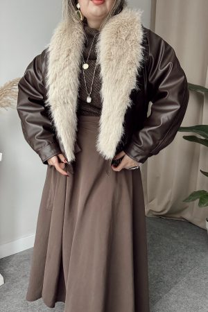 Kürk Yaka Deri Mont - Görsel 4