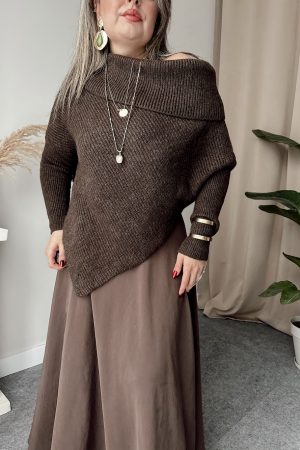 Acı Kahve Kayık Yaka V Kazak - Görsel 3