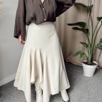 Cream Yünlü Midi Asimetrik Etek