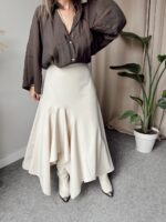 Cream Midi Asimetrik Etek
