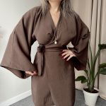 Boz Kahve Modal Kruvaze Mini Elbise