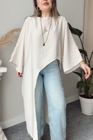 Taş Modal Asimetrik Tasarım Maxi Bluz - Görsel 3