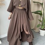 Kahve Volanlı Maxi Tasarım Etek