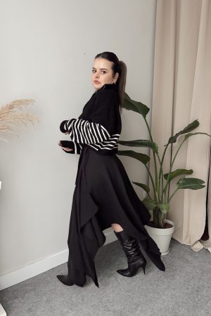 Siyah Tensel Asimetrik Kruvaze Etek | ÖN SİPARİŞTİR 16 ŞUBAT PAZARTESİ KARGOLANACAKTIR - Görsel 3