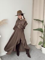 Kahve Modal Kayık Crop Bluz - Görsel 2