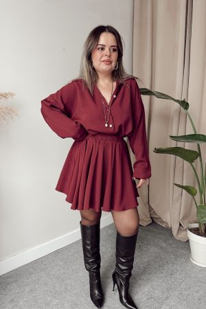 Bordo Premium Tensel Şort Etek