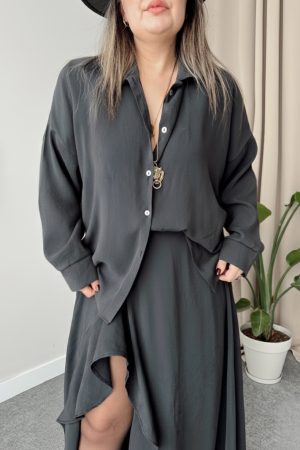 Füme Modal Oversize Gömlek - Görsel 3