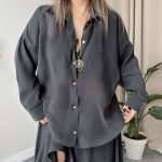 Füme Modal Oversize Gömlek