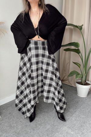 Ekose Pamuk Asimetrik Kruvaze Etek - Görsel 3