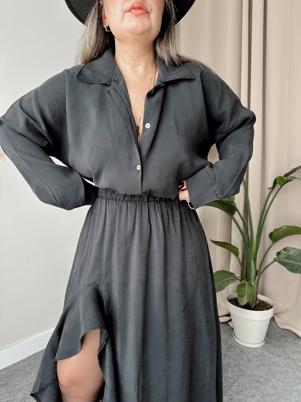 Edited in Tezza with: Vintage, HSL, & Shadows Füme Modal Oversize Gömlek - Görsel 1