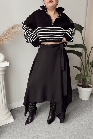 Siyah Tensel Asimetrik Kruvaze Etek | ÖN SİPARİŞTİR 16 ŞUBAT PAZARTESİ KARGOLANACAKTIR - Görsel 5