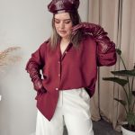 Bordo Premium Tensel Oversize Gömlek