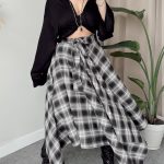 Ekose Pamuk Asimetrik Kruvaze Etek