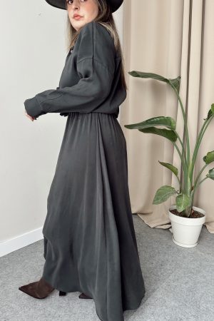 Füme Modal Volanlı Maxi Tasarım Etek - Görsel 3