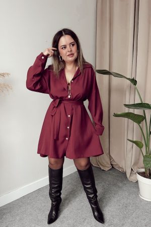 Bordo Premium Tensel Gömlek Elbise - Görsel 2