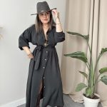 Füme Modal Oversize Maxi Gömlek Elbise