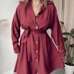 Bordo Premium Tensel Gömlek Elbise