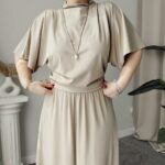 Bej Viskon Dik Yaka Yarasa Kol Bluz