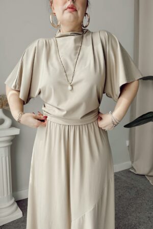 Bej Viskon Dik Yaka Yarasa Kol Bluz