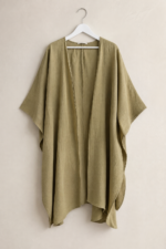 Khaki Organik Pamuk Müslin Maxi Kimono - Görsel 2