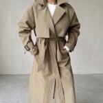 Haki Oversize Rüzgarlıklı Kuşaklı Trençkot