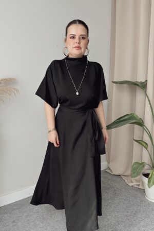 Siyah Çelik Dik Yaka Yarasa Kol Bluz - Görsel 3