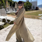 Khaki Organik Pamuk Müslin Maxi Kimono
