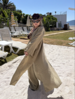 Khaki Organik Pamuk Müslin Maxi Kimono